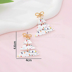 Серьги-подвески из сплава с напечатанным акриловым бантиком в виде рождественской елки.&nbsp;FS-WGF5007-01