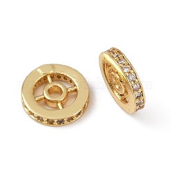 Плоские круглые латунные микропаве прозрачные кубические циркониевые бусины&nbsp;KK-R224-13G-01