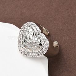 Кольца-манжеты в форме сердца из латуни с микропаве из кубического циркония для женщин&nbsp;RJEW-A069-08P