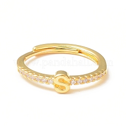 Anello regolabile con lettera iniziale in zirconia cubica trasparente&nbsp;RJEW-C052-01G-S