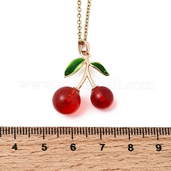 Colgante de cereza roja de latón esmaltado y resina&nbsp;NJEW-H092-01G