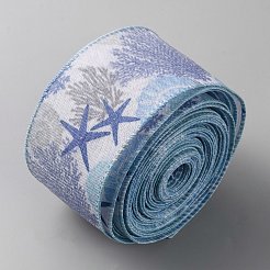 Полиэстеровая лента с рисунком в виде морских звезд и кораллов&nbsp;OCOR-WH0078-394