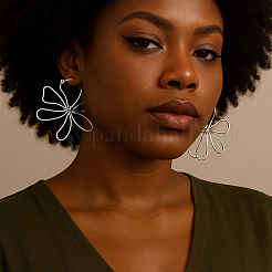 4 пара двухцветных серег-колец из сплава с цветочным узором для женщин&nbsp;EJEW-GO0001-05