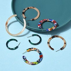 4 par de pendientes de medio aro de acetato de celulosa (resina) de 4 estilos para mujer&nbsp;EJEW-FS0001-02