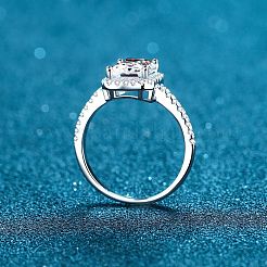 Anillos de dedo para mujer con moissanita de 925 mm y micro pavé de plata esterlina bañada en rodio&nbsp;WG8E258-76