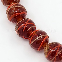 De forme ronde perles à la main de sable d'or de Murano brins, firebrick, 10mm, Trou: 2mm, Environ 30 pcs/chapelet, 11.8 pouce