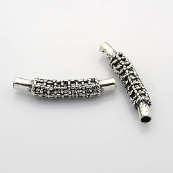 Tibetan Style Alloy Curved Tube Beads, Nickel Free, Antique Silver, 40x7mm, Hole: 3mm
