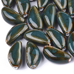 Manuell Porzellan Perlen, Phantasie antiken glasiertem Porzellan, Knoblauchzehe, dunkles schiefergrau, 31.5~32x15~16x12~12.5 mm, Bohrung: 2.5~3 mm