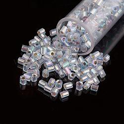 11/0 perles de rocaille en verre à deux trous ronds, hexagone, Argenté, arc-en-ciel plaqué, clair, 2x2mm, trou: 0.5 mm, environ 41000 pièces / livre