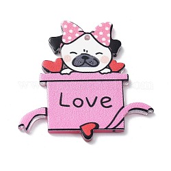 Acryl-Anhänger zum Thema Valentinstag, Katze, Perle rosa, 41.5x42x2.4 mm, Bohrung: 1.6 mm