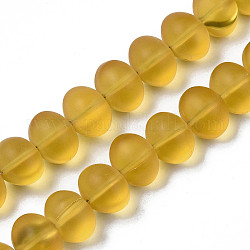 Brins de perles de verre dépoli transparent, ovale, verge d'or, 11x14x12.5mm, Trou: 1mm, Environ 55 pcs/chapelet, 23.23'' (59 cm)