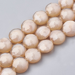 Chapelets de perles en verre opaque de couleur unie, facette, plat rond, navajo blanc, 14x8mm, Trou: 1~1.2mm, Environ 25 pcs/chapelet, 13.77 pouce (35 cm)