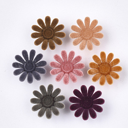 Флокированные акриловые пуговицы, кнопка хвостовика, 1-луночное, цветок, разноцветные, 23x10 мм, отверстие : 3.5 мм