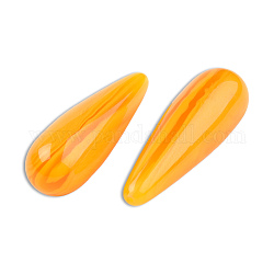 Perles d'ambre d'imitation de résine, la moitié foré, larme, orange foncé, 30.5x10mm, Trou: 1~1.2mm