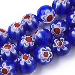 Hilos hechos a mano millefiori lampwork beads, redondo, azul, 8mm, agujero: 1.2 mm, aproximamente 48 pcs / cadena, 14.17 pulgada (36 cm)