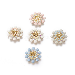 Ton or bouchons laiton de perles, avec strass et émail, fleur, couleur mixte, 20.5~21x6mm, Trou: 0.8mm, diamètre intérieur: 4 mm