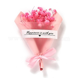 Valentinstag Thema Mini Trockenblumenstrauß, mit Band, für Geschenkboxverpackungsdekorationen, tief rosa, 110x81x27 mm