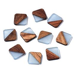 Cabochon in resina e legno di noce, quadrato, blu fiordaliso, 13.5x13.5x3mm