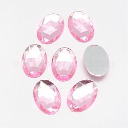 Acrylic Rhinestone Flat Back Cabochons, Faceted, Bottom Silver Plated, Oval, Pink, 18x13x4.5mm