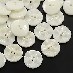 Botones de costura de acrílico, botones de plástico para el diseño de vestuario, 2 agujero, teñido, plano y redondo, blanco, 15x3mm, agujero: 0.5 mm