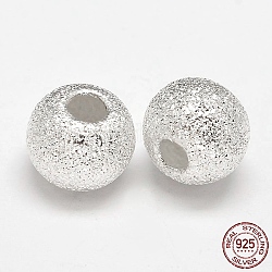 Round 925 Sterling Silver Textured Beads, Silver, 7x8.5mm, Hole: 3mm, about 33pcs/20g