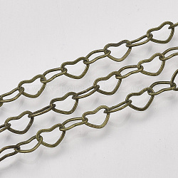 Cadenas de corazón de hierro recubiertas de latón soldado, con carrete, Bronce antiguo, 4x6x0.5mm, aproximadamente 328.08 pie (100 m) / rollo