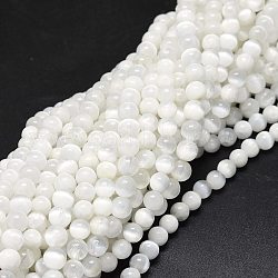Brins de perles de sélénite naturelles, ronde, 6~6.5mm, Trou: 0.8mm, Environ 58~ 62 pcs/chapelet, 15 pouce (38 cm)