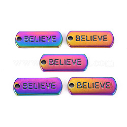 Rainbow Color Alloy Charms, Cadmium Free & Nickel Free & Lead Free, Oval with Believe, 20x8x1.5mm, Hole: 1.6mm