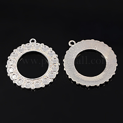 Tibetan Style Alloy Pendants, Lead Free, Nickel Free and Cadmium Free, Rondelle, Silver Color Plated, about 40mm long, 35mm wide, 2mm thick, hole: 3mm