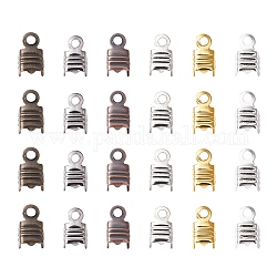 300 Stück 6 Farben faltbare Crimpenden aus Eisen, Crimpschnurenden umklappen, Mischfarbe, 7x4x4 mm, Bohrung: 1 mm, Innengröße: 3 mm, 50 Stk. je Farbe