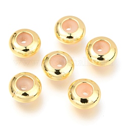 Perles en laiton, avec caoutchouc à l'intérieur, perles de curseur, perles de bouchage, Plaqué longue durée, plat rond, or, 8x4mm, Trou: 1.4mm