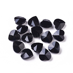 Transparent Glass Beads, Faceted, Heart, Black, 14x14x8~9mm, Hole: 1~1.2mm