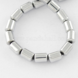 Non-magnetic Synthetic Hematite Beads Strands, Grade A, Column, Platinum Plated, 5x4x4mm, Hole: 1mm, about 74pcs/strand, 15.5 inch