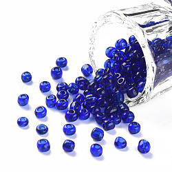 Perline semi di vetro, trasparente, tondo, foro rotondo, blu, 6/0, 4mm, Foro: 1.5 mm, circa 500pcs/50g, 50 g / borsa, 18 borsa/2 libbre