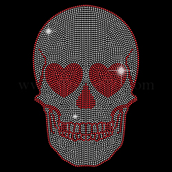 SUPERDANT Skull Iron on Rhinestones Heat Transfer Design with Love Eyes Patch Hot fix Iron on Applique Skull Bling Patch Crystal DIY Decor for T-Shirts Vest Shoes Halloween Decorations