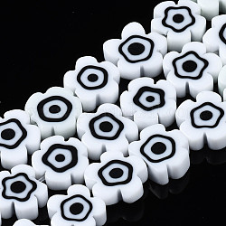 Handmade Lampwork Beads Strands, Flower with Evil Eye, Snow, 10~13x10~13x3~4.5mm, Hole: 0.9mm, about 36~37pcs/strand, 15.35 inch~15.94 inch(39~40.5cm)