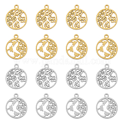 DICOSMETIC 16Pcs 2 Styles 2 Colors Flat Round with Butterfly Dragonfly Charms Flying Insect Charms Flower Butterfly Charms Hollow Animal Pendants Stainless Steel Charms for Jewelry Making