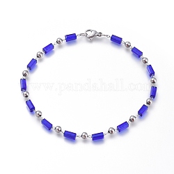 304 braccialetti in rilievo in acciaio inox, con perle di vetro rettangolari e fermagli ad artiglio di aragosta, blu, 9 pollici (23 cm)