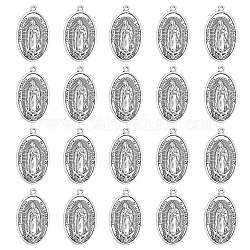 20 шт. Подвески из сплава в тибетском стиле, овальные с Иисусом, античное серебро, 44x25.5x4 мм, отверстие : 2 мм