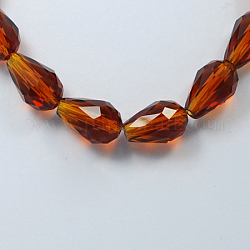 Glass Beads Strands, Faceted, teardrop, Saddle Brown, 15x10mm, Hole: 2mm, about 48pcs/strand, 27.56 inch(70cm)