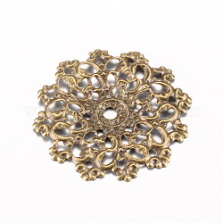 アイアン製コネクター  エッチングされた金属装飾  花  アンティークブロンズ  30.5~31x30x1.5~2mm  穴：1mm