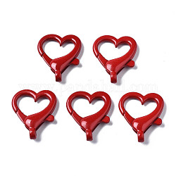 Spray Painted Eco-Friendly Alloy Lobster Claw Clasps, Cadmium Free & Nickel Free & Lead Free, Heart, Red, 26x22x5.5mm, Hole: 2mm