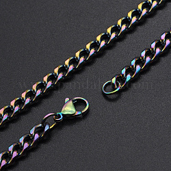 Men's 201 Stainless Steel Cuban Link Chain Necklaces, with Lobster Claw Clasps, Faceted, Rainbow Color, 25.8 inch(65.5cm), 5mm