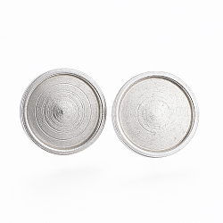 304 Stainless Steel Stud Earring Findings, Flat Round, Stainless Steel Color, Tray: 12mm, 13x14x2mm, Pin: 0.8mm