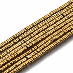 Electrochapa no-granos de hematites sintético -magnéticos hebras, columna, oro chapado, 1.5x1mm, agujero: 0.5 mm, aproximamente 377~383 pcs / cadena, 15.75 pulgada ~ 15.94 pulgadas (40 cm ~ 40.5 cm)