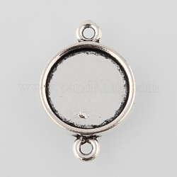 Tibetan Style Alloy Cabochon Connector Settings, Cadmium Free & Lead Free, Plain Edge Bezel Cups, Flat Round, Antique Silver, Tray: 14mm, 25x17x2mm, Hole: 2mm