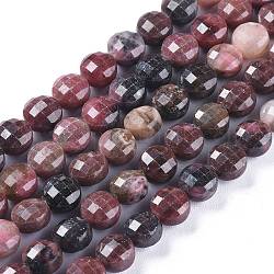 Chapelets de perles en rhodonite naturelle, facette, plat rond, 8.2~8.5x6mm, Trou: 1mm, Environ 48 pcs/chapelet, 15.43 pouce (39.2 cm)