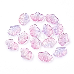Colgantes de cristal transparente, con polvo del brillo, hoja, rosa, 14.5x20x4.5mm, agujero: 1.5 mm