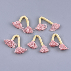 Polycotton(Polyester Cotton) Tassel Pendant Decorations, with Iron Findings, Light Gold, Pale Violet Red, 42~45x46~52x4.5~5mm, Hole: 2mm