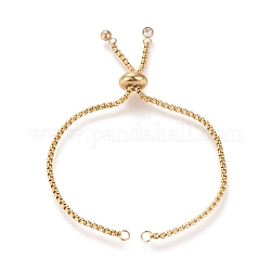 Réglable 304 bracelet coulissant en acier inoxydable / fabrication de bracelets bolo, avec chaînes de boîte et strass, cristal, or, 9-1/8 pouce (23.2 cm), 2mm